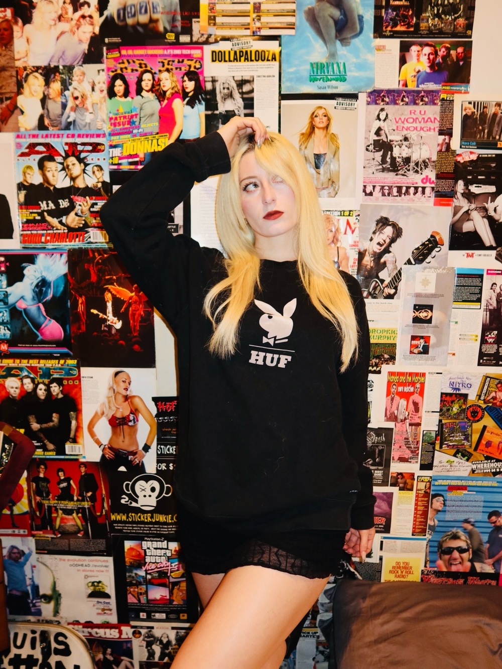HUF Black Sweatshirt with White Playboy Bunny Logo